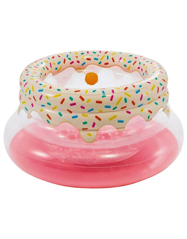 Intex 48476 My First Gym inflatable baby play gym with donut-shaped design, colorful sprinkles, and pink base.