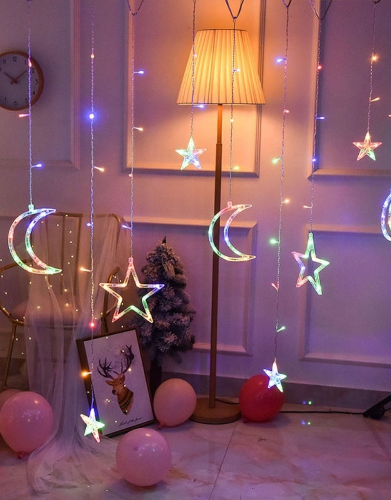 RGB LEDs Decorative Ramadan Lights Star Moon Curtain String Lights