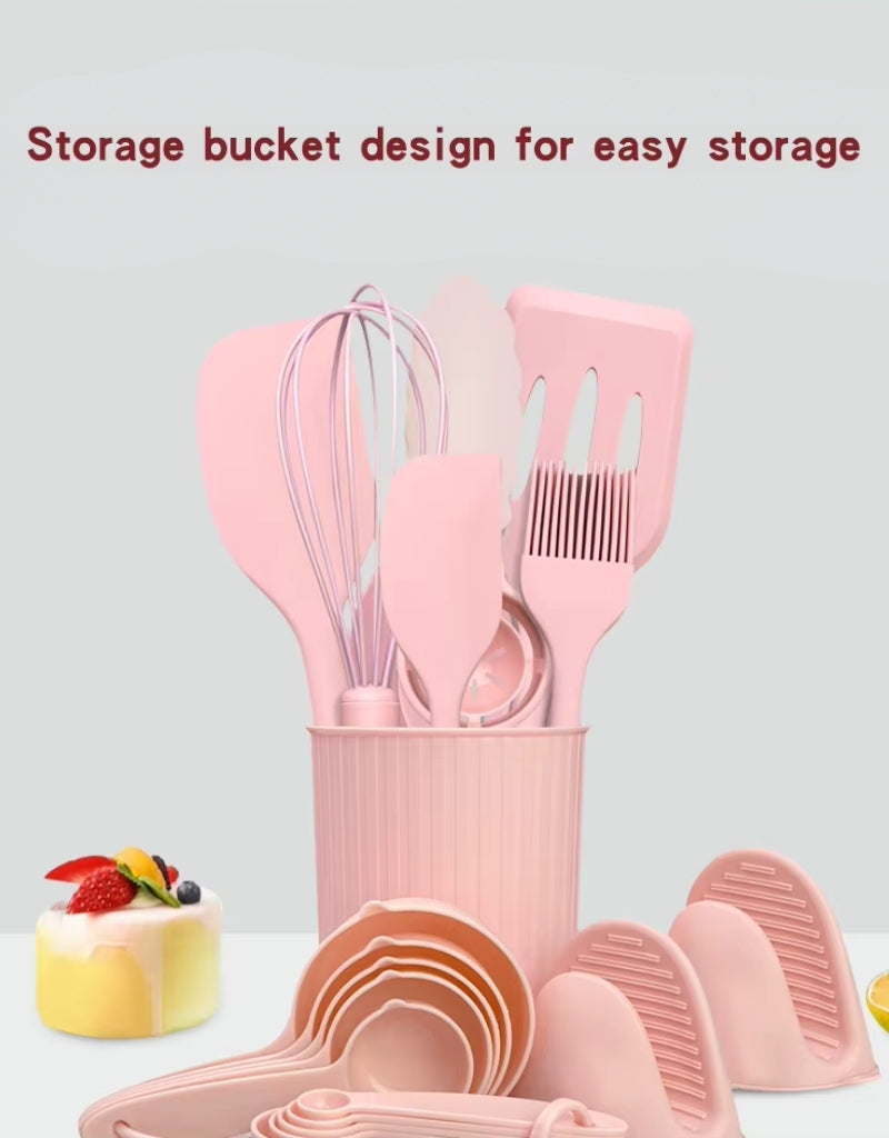 21 Pieces Silicone Kitchenware Utensil Set Pink Black & Grey