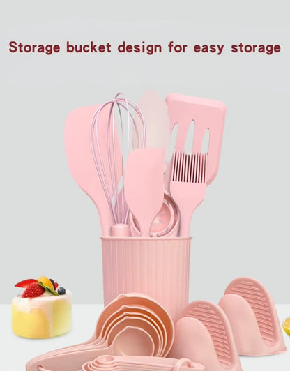 21 Pieces Silicone Kitchenware Utensil Set Pink Black & Grey