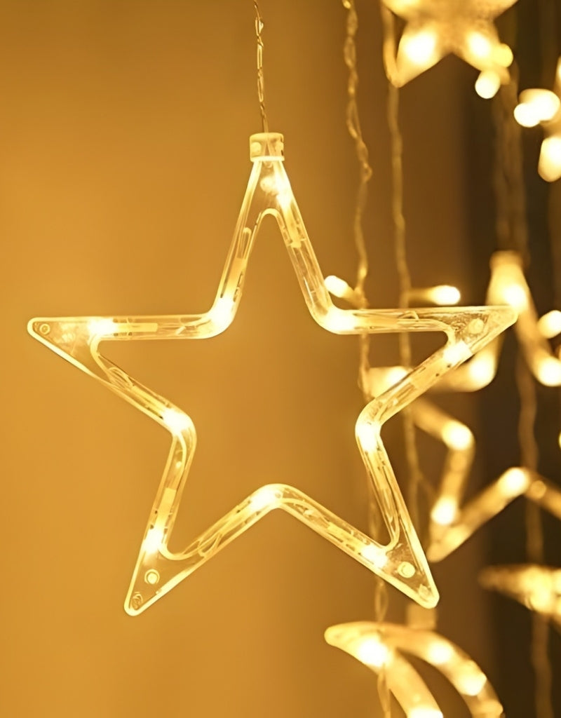 Gold LEDs Decorative Ramadan Lights Star Moon Curtain String Lights