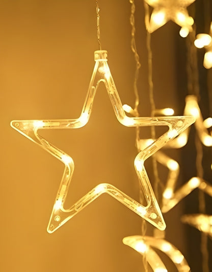 Gold LEDs Decorative Ramadan Lights Star Moon Curtain String Lights
