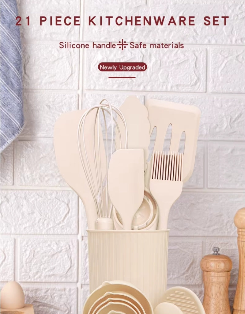 21 Pieces Silicone Kitchenware Utensil Set Pink Black & Grey