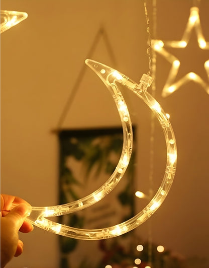Gold LEDs Decorative Ramadan Lights Star Moon Curtain String Lights