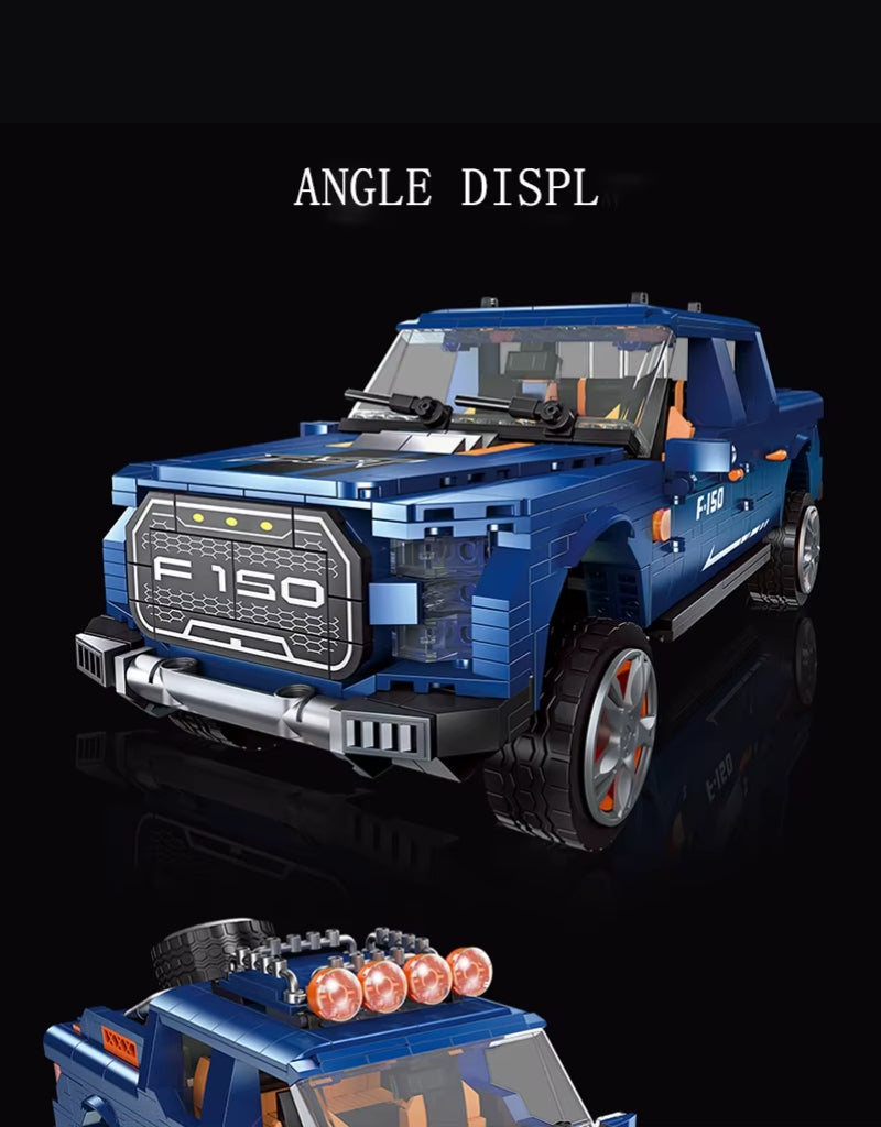 Multiple angle views of Jie Star F150 pickup truck construction set