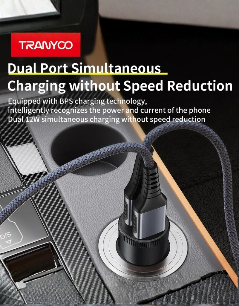 𝗧𝗿𝗮𝗻𝘆𝗼𝗼 Fast Car Charger Small & Portable Intelligent Security 12W T-C20