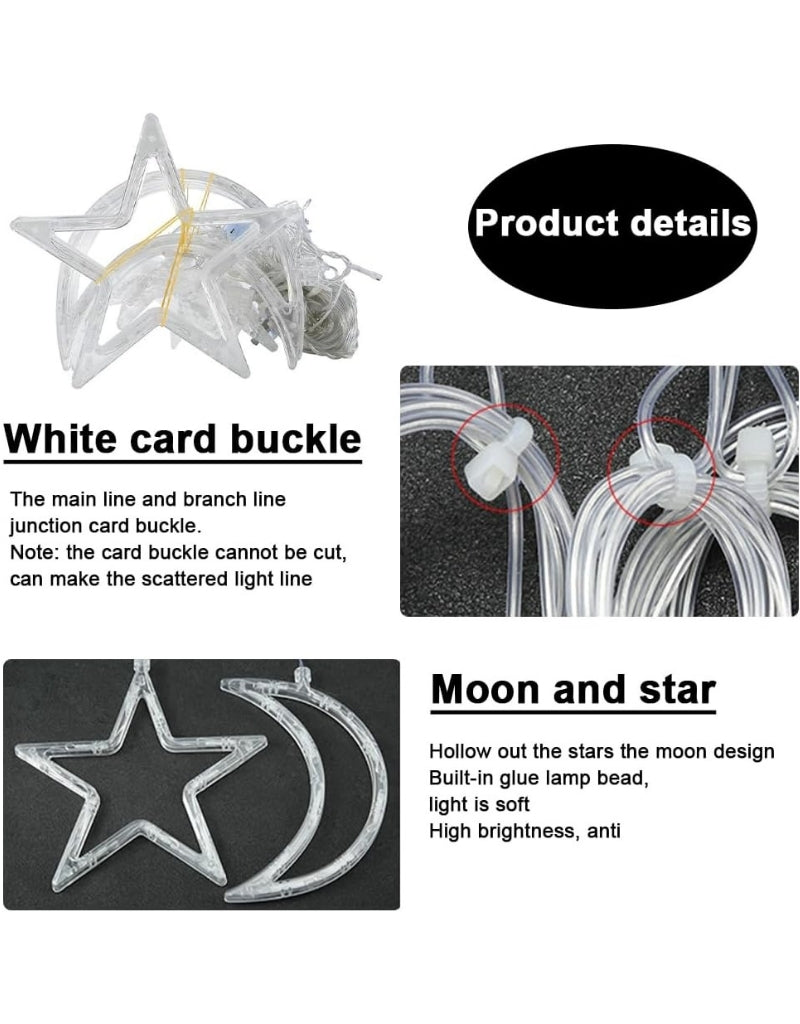 Gold LEDs Decorative Ramadan Lights Star Moon Curtain String Lights