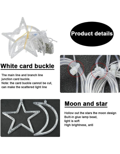 Gold LEDs Decorative Ramadan Lights Star Moon Curtain String Lights