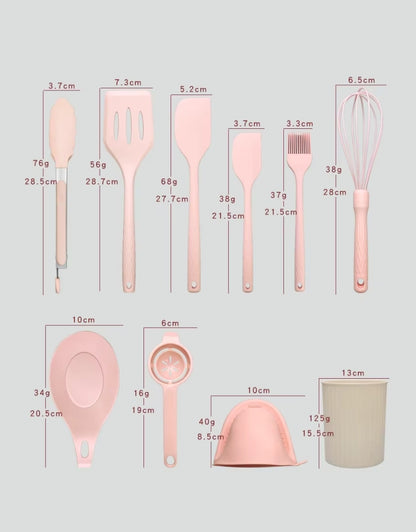 21 Pieces Silicone Kitchenware Utensil Set Pink Black & Grey