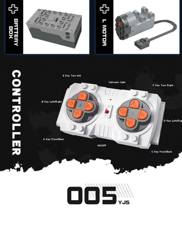 Remote control, battery box, and motor components for GT500 racing car building set