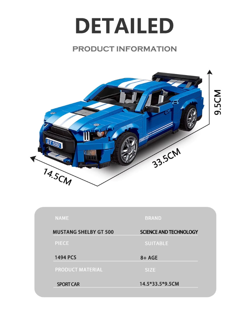 Detailed GT500 Mustang Shelby 1494PCS product info with dimensions and material