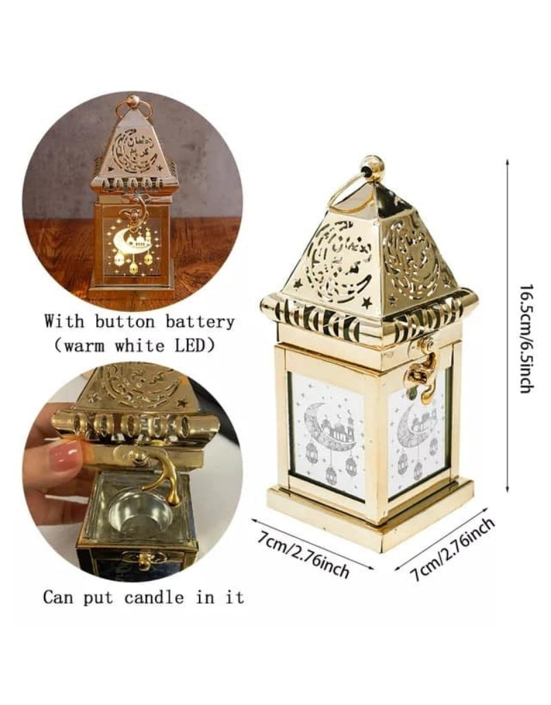 Ramadan Hollow Music Gold Copper Candle Stick Lighting 17x7cm