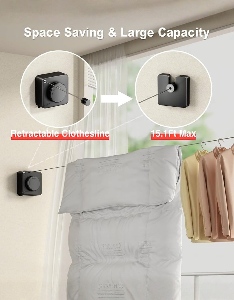Heavy-Duty Wall Mount 4.2M Clothesline Adjustable Retracting Stainless Steel Wire Laundry Clothes Drying Line