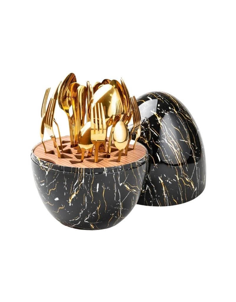 Falari 24 PCS Flatware Set Gold Stainless Steel Tableware Egg Design