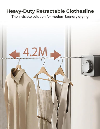 Heavy-Duty Wall Mount 4.2M Clothesline Adjustable Retracting Stainless Steel Wire Laundry Clothes Drying Line