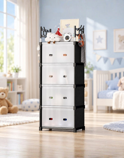 4 Tier Plastic Storage Cabinet Multipurpose Organizer For Clothes & Books Shelf with Doors PP Plastic with Steel Rods