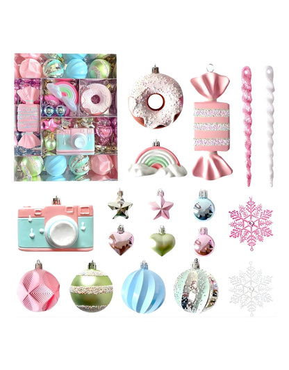 58PCS Christmas Ball Decoration Set Macaroon Shiny Snowflake Christmas Painted Balls