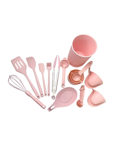 21 Pieces Silicone Kitchenware Utensil Set Pink Black & Grey