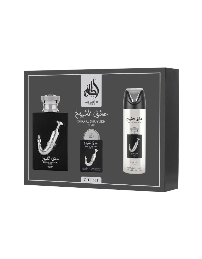 𝗟𝗮𝘁𝘁𝗮𝗳𝗮 Pride Ishq Al Shuyukh Silver 3-Piece Gift Sets