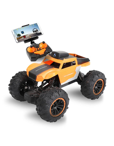 2.4G Long Range Remote Control Off-Road Truck orange model with controller and phone holder