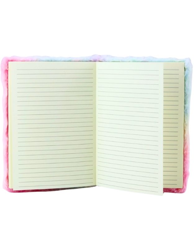 Open notebook with lined pages on a white background