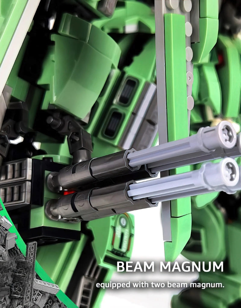 Detailed view of beam magnum dual cannon weapons on NZ-666 Gundam model