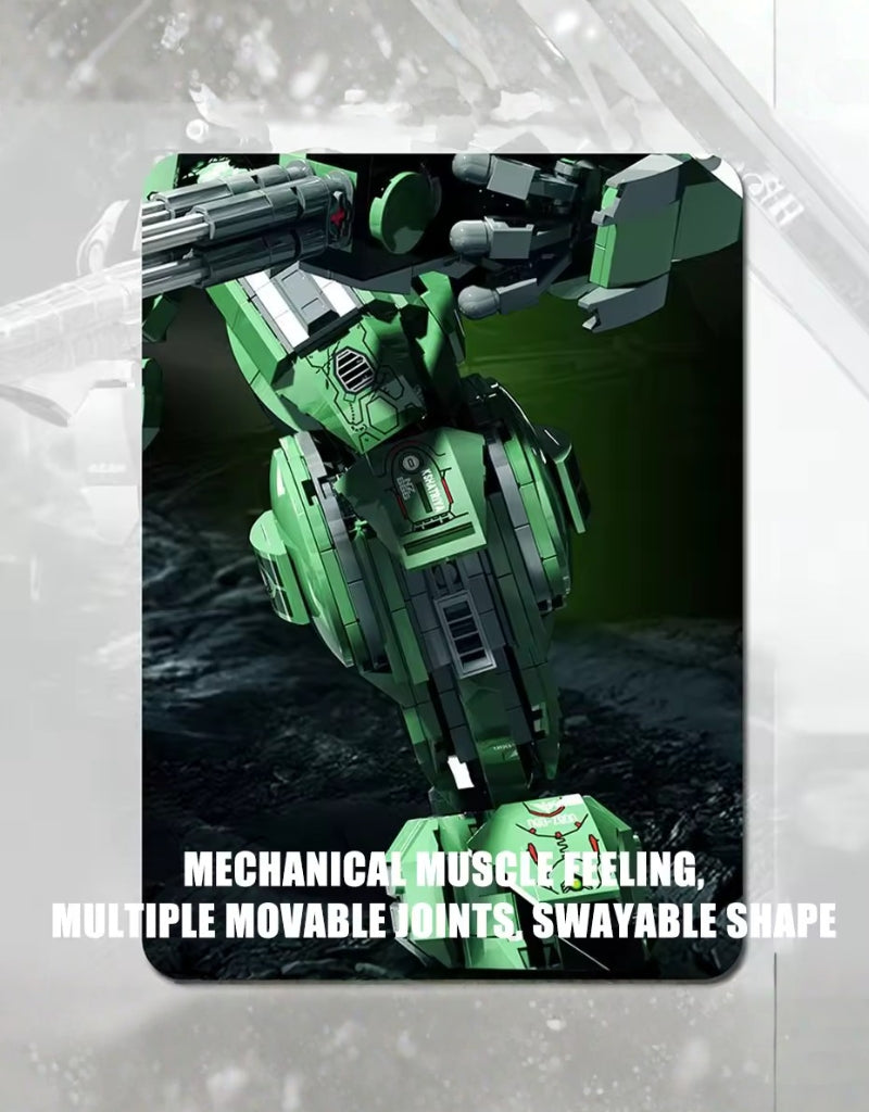 Close-up of Gundam model joints showing movable limbs and mechanical detailing