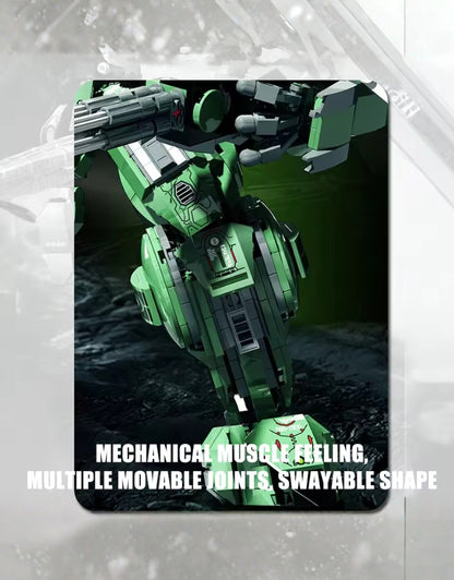 Close-up of Gundam model joints showing movable limbs and mechanical detailing