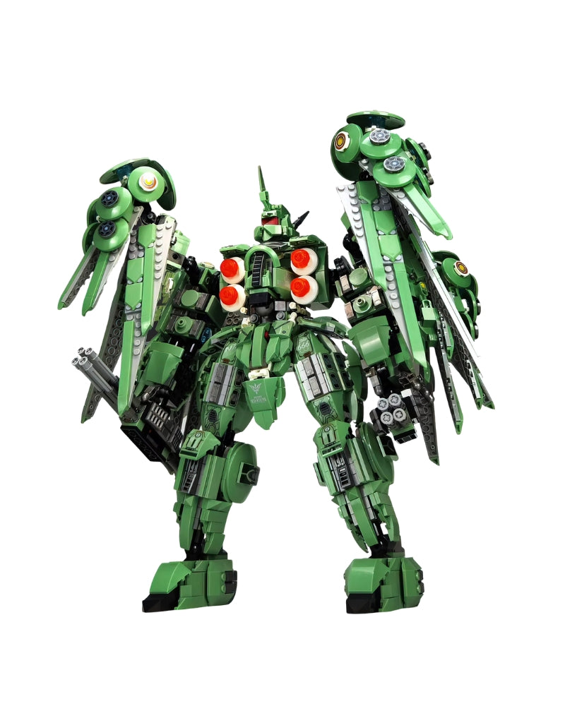 NZ-666 Kshatriya green Gundam building model robot with wings and cannons