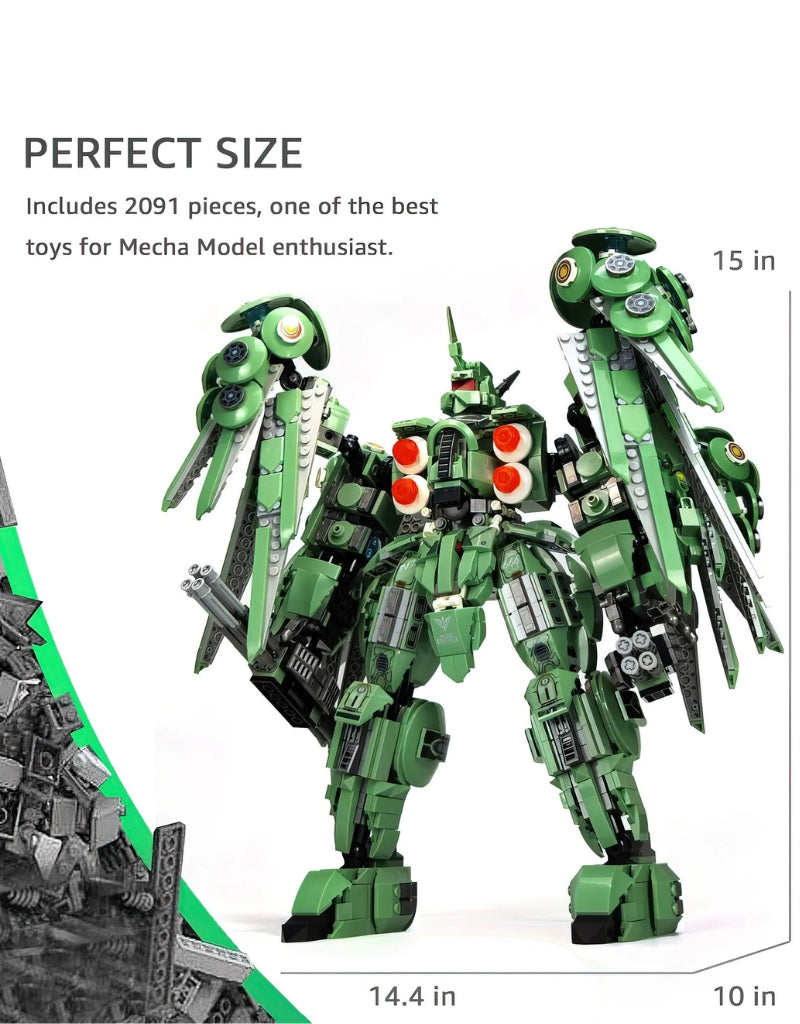 NZ-666 Kshatriya mecha model showing size dimensions and 2091 piece count