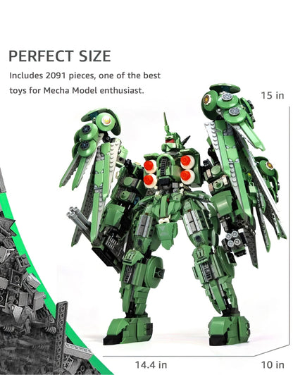 NZ-666 Kshatriya mecha model showing size dimensions and 2091 piece count