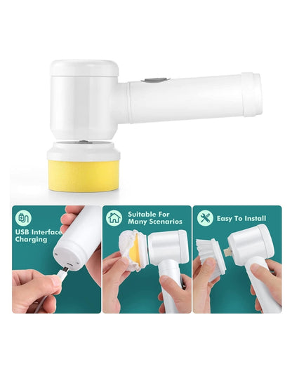 Multifunctional 5 in 1 Handled Electric Spin Scrubber Magic Brush USB Charging