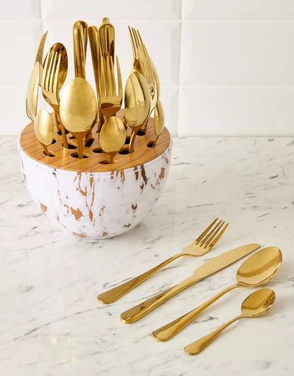 Falari 24 PCS Flatware Set Gold Stainless Steel Tableware Egg Design