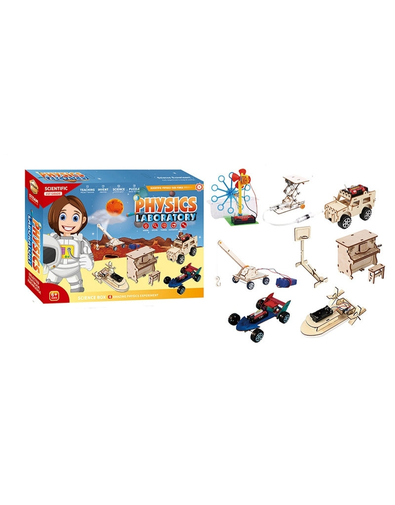 Electromechanical wooden construction set with 8 models