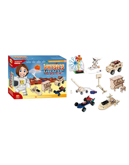 Electromechanical wooden construction set with 8 models