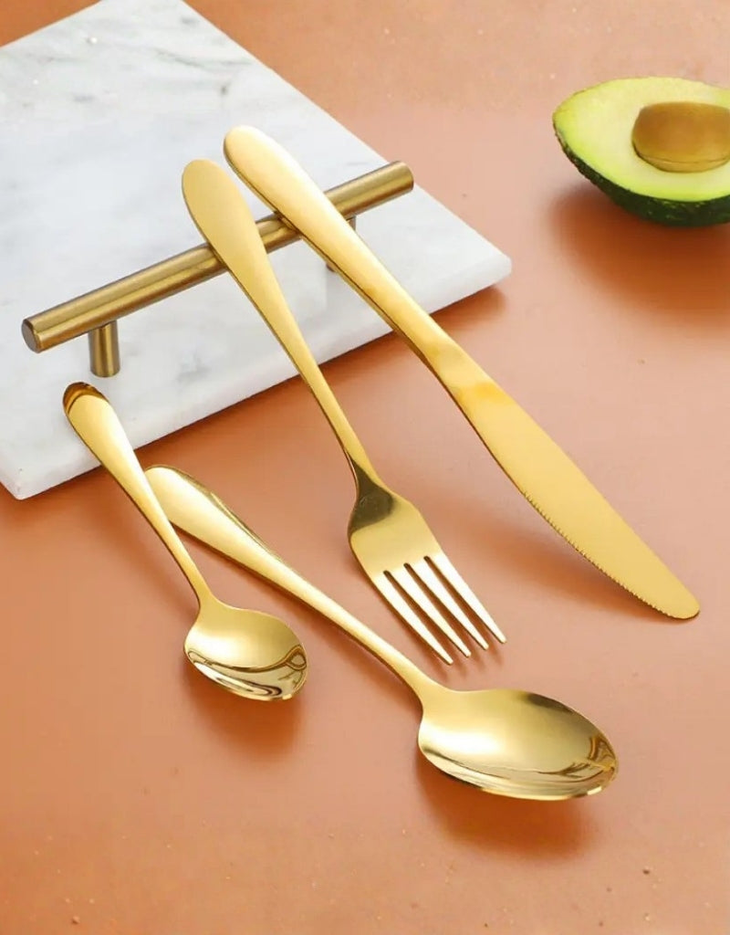 Falari 24 PCS Flatware Set Gold Stainless Steel Tableware Egg Design