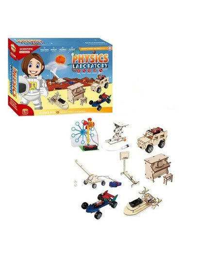 Electromechanical wooden construction set with 8 models