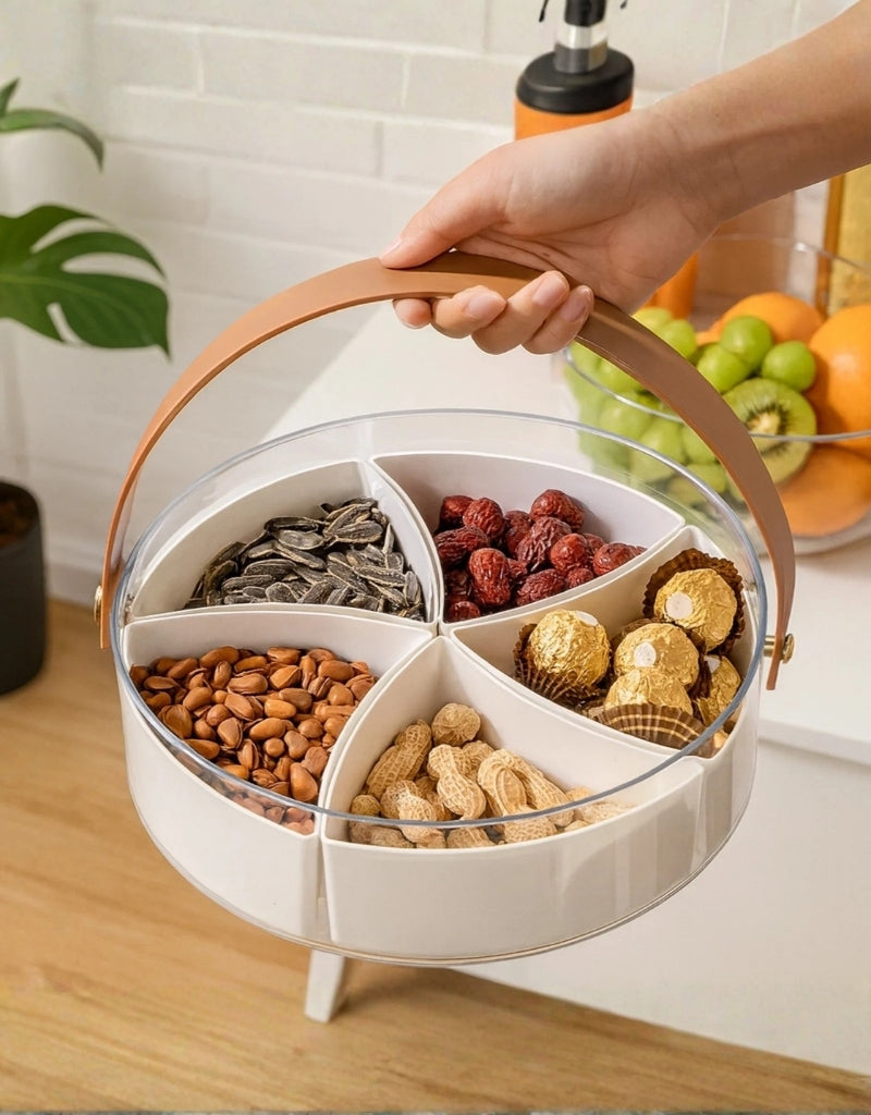 Divided Serving Tray with Lid Handle 5 Compartment Clear Plastic Snack Fruit Platter