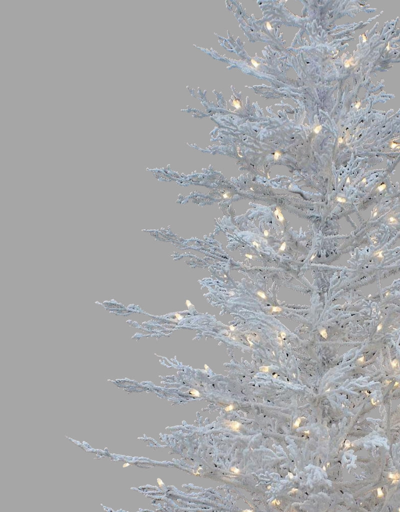 Pure White Flocked Artificial Christmas Trees with White Light