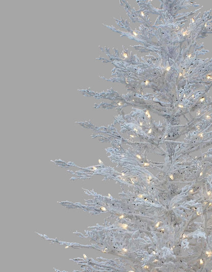 Pure White Flocked Artificial Christmas Trees with White Light