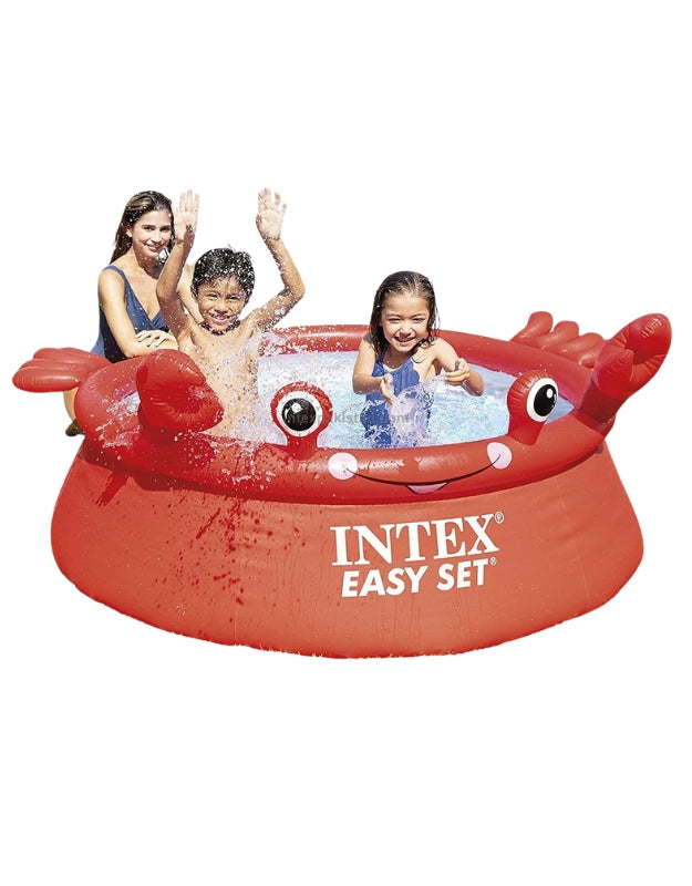 Children and mother playing in Intex Easy Set crab pattern inflatable pool 183x51cm