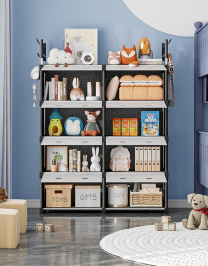4 Tier Plastic Storage Cabinet Multipurpose Organizer For Clothes & Books Shelf with Doors PP Plastic with Steel Rods