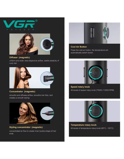 𝗩𝗚𝗥 Hair Dryers Professional Air Blower 110000 RPM Hair Dryer Bldc Motor