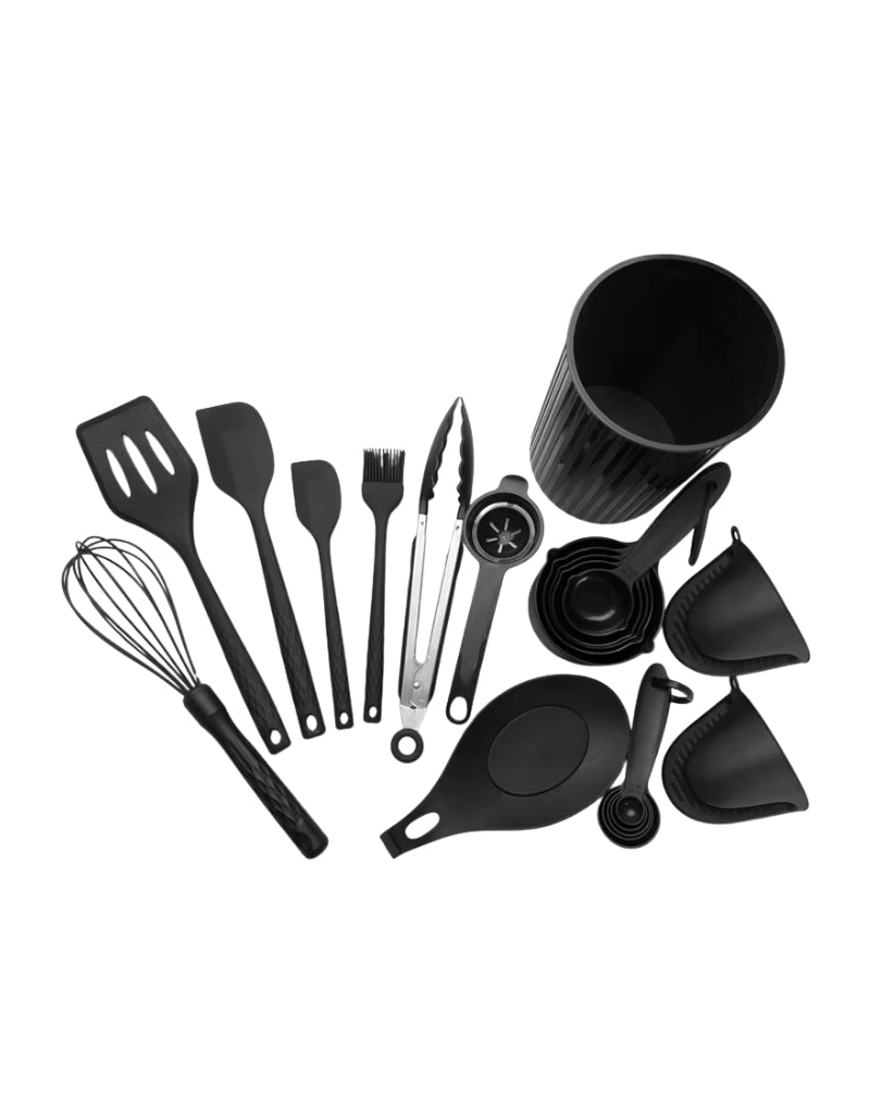 21 Pieces Silicone Kitchenware Utensil Set Pink Black & Grey