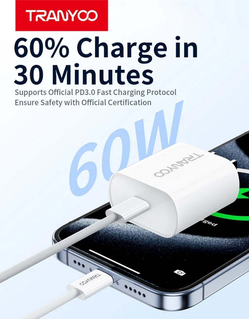 𝗧𝗿𝗮𝗻𝘆𝗼𝗼 PD Super Fast Charger Type-c To Type-c Braided Data Cable CC-15