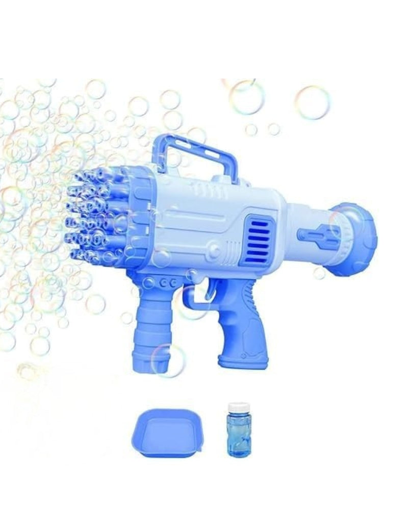 32 Holes Bubble Gun with Solution in blue color releasing multiple bubbles