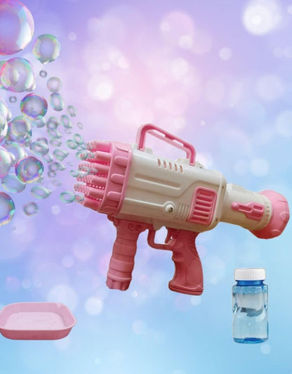 Pink 32 Holes Bubble Gun set with bubble liquid and tray