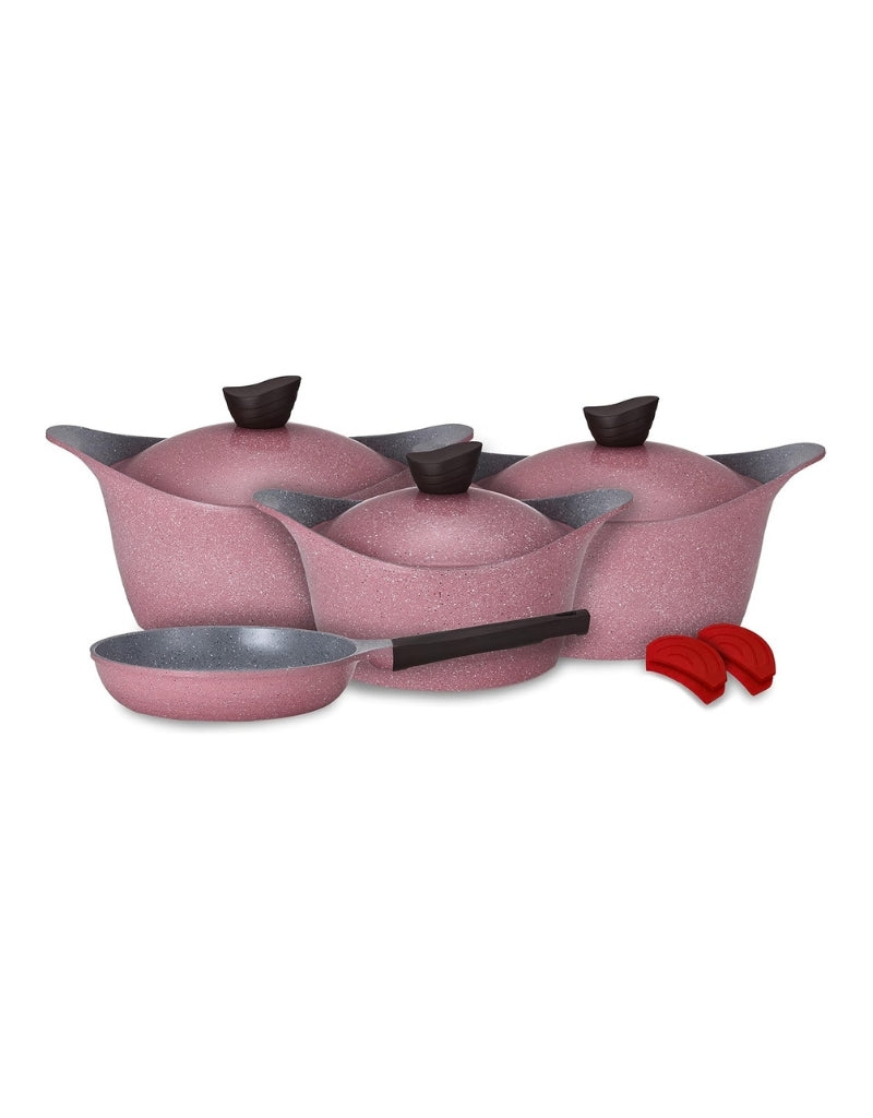 LAHOYA Ceramic Coated Cookware Set 9 PCS Stock Pot Fry Pan Slicon Grip