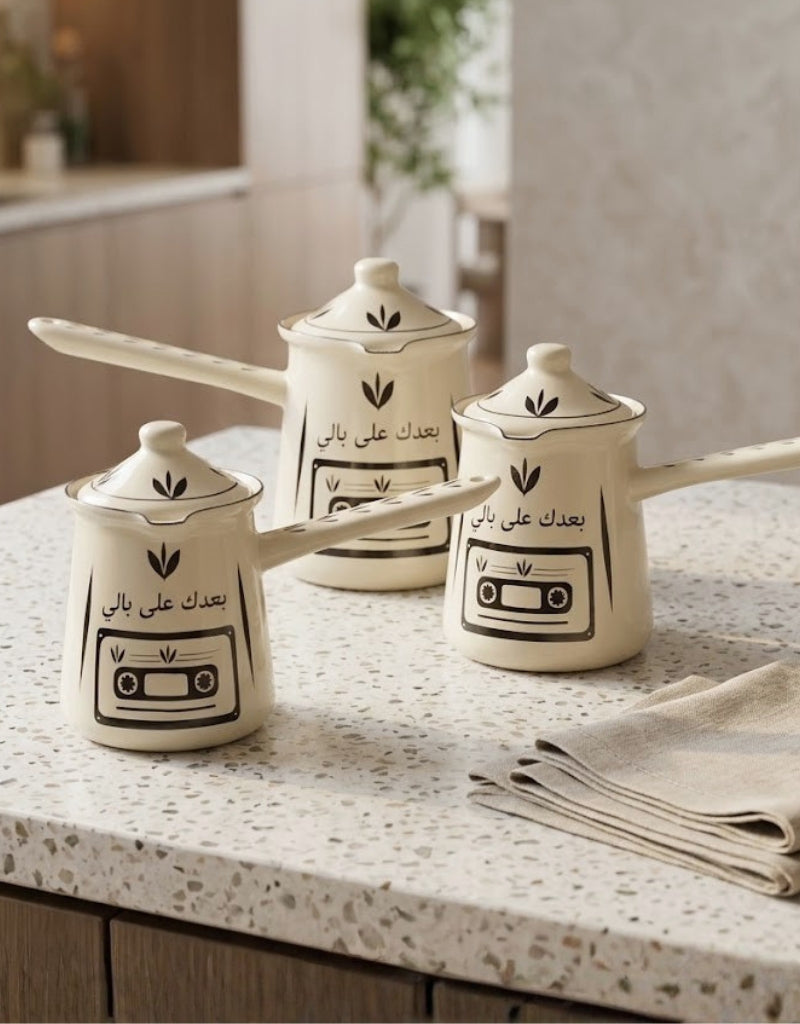 Arabic Turkish Coffee Pots Set of 3 – 300ml, 400ml & 600ml White Traditional Coffee Pots