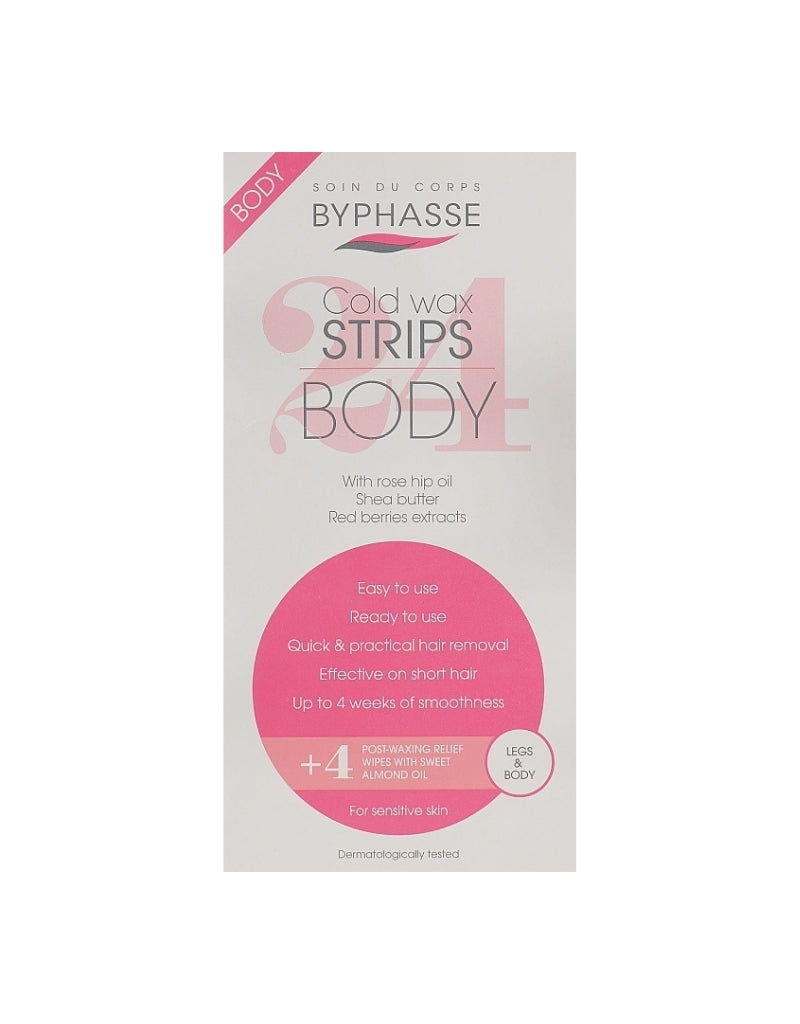 𝗕𝘆𝗽𝗵𝗮𝘀𝘀𝗲  Cold Wax Strips Bikini and Underarms For Sensitive Skin 24 Strips with 4 Wipes